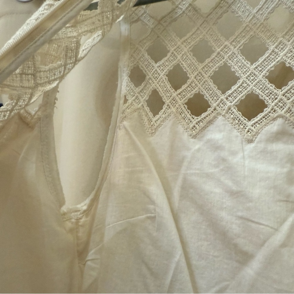 Sandro Paris Rita Linen Cotton Lattice Mini Dress, Cream White, Size 3 (US 8) - Picture 10 of 15